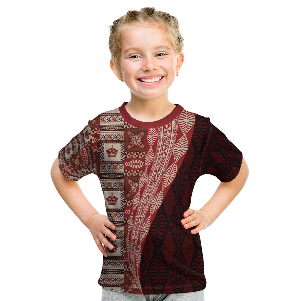 Tonga Fonulei and Ngatu Pattern Kid T Shirt LT03 Red - Polynesian Pride