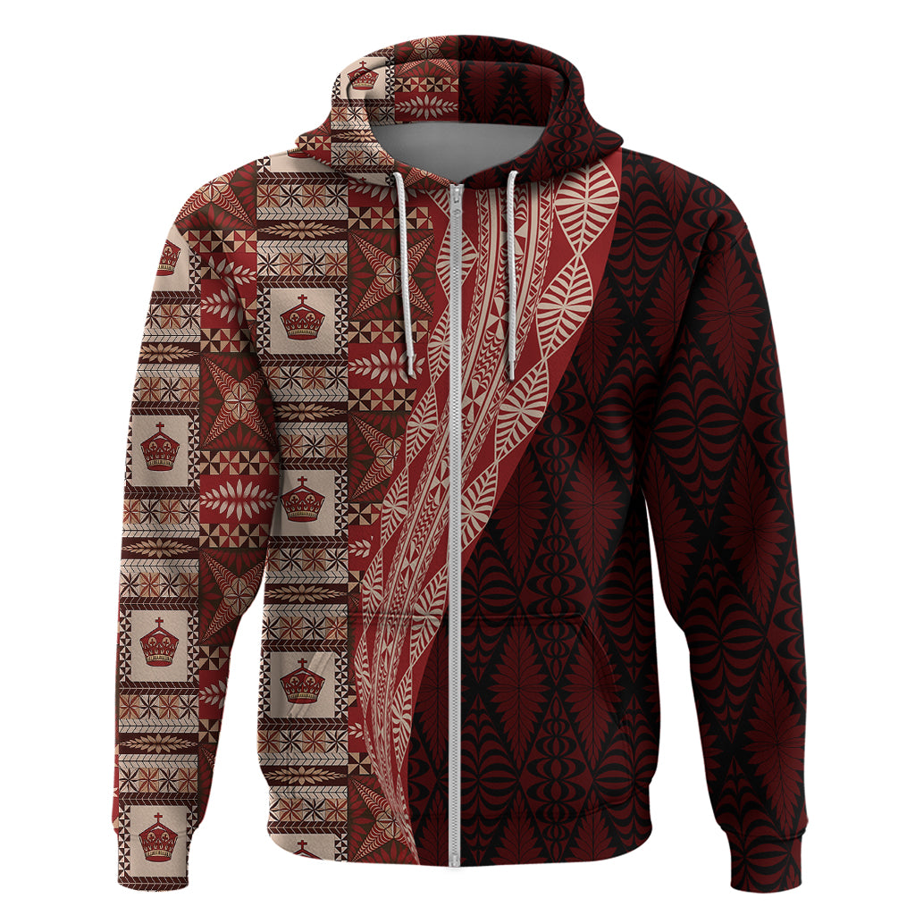 Tonga Fonulei and Ngatu Pattern Zip Hoodie LT03 Zip Hoodie Red - Polynesian Pride