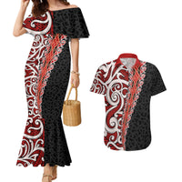 New Zealand Maori Stylized Koru Couples Matching Mermaid Dress and Hawaiian Shirt LT03 Red - Polynesian Pride
