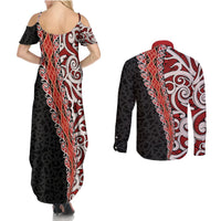 New Zealand Maori Stylized Koru Couples Matching Summer Maxi Dress and Long Sleeve Button Shirt LT03 - Polynesian Pride