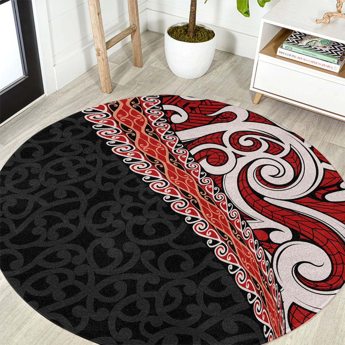 New Zealand Maori Stylized Koru Round Carpet LT03 Red - Polynesian Pride