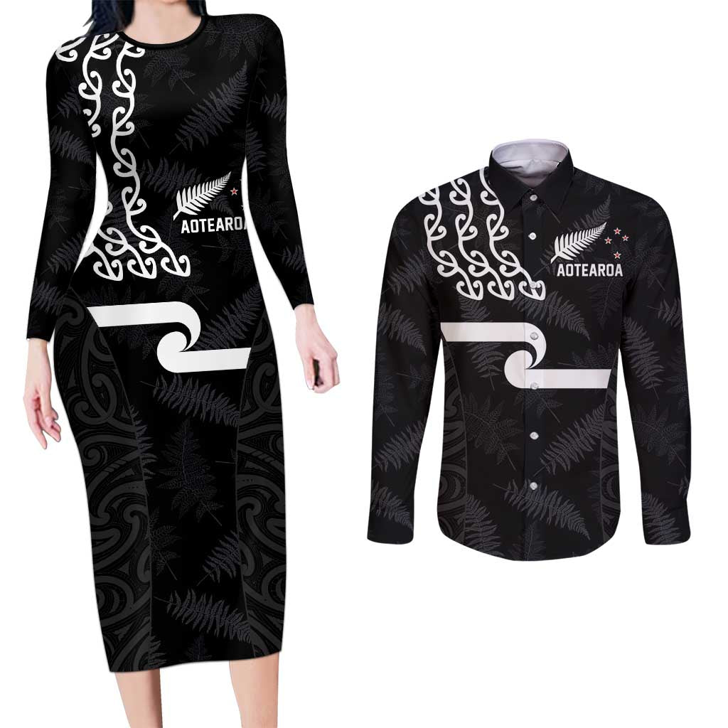New Zealand Rugby Custom Couples Matching Long Sleeve Bodycon Dress and Long Sleeve Button Shirt The Champions Aotearoa