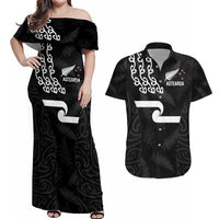 New Zealand Rugby Custom Couples Matching Off Shoulder Maxi Dress and Hawaiian Shirt The Champions Aotearoa