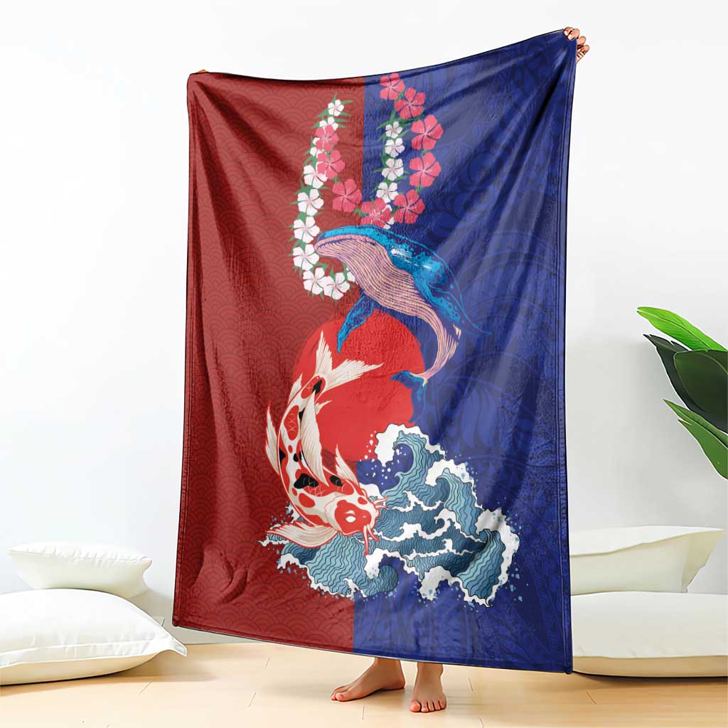 Hawaiian and Japanese Together Blanket The Whale and Koi Fish with Hinomaru and Lei LT03 - Polynesian Pride