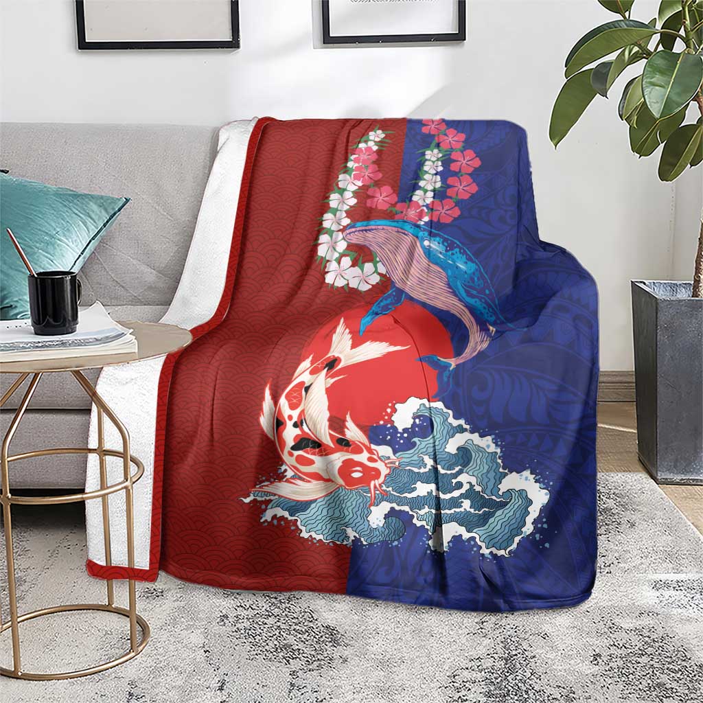 Hawaiian and Japanese Together Blanket The Whale and Koi Fish with Hinomaru and Lei LT03 - Polynesian Pride