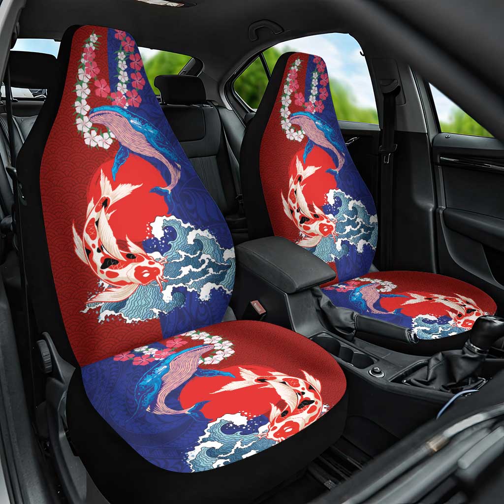 Hawaiian and Japanese Together Car Seat Cover The Whale and Koi Fish with Hinomaru and Lei