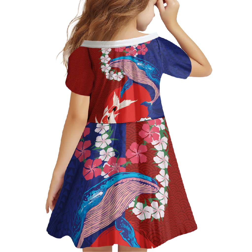 Hawaiian and Japanese Together Family Matching Tank Maxi Dress and Hawaiian Shirt The Whale and Koi Fish with Hinomaru and Lei