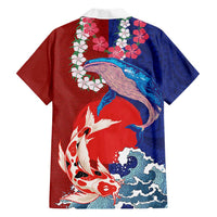 Hawaiian and Japanese Together Hawaiian Shirt The Whale and Koi Fish with Hinomaru and Lei LT03 - Polynesian Pride