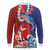 Hawaiian and Japanese Together Long Sleeve Polo Shirt The Whale and Koi Fish with Hinomaru and Lei