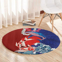 Hawaiian and Japanese Together Round Carpet The Whale and Koi Fish with Hinomaru and Lei