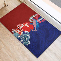 Hawaiian and Japanese Together Rubber Doormat The Whale and Koi Fish with Hinomaru and Lei LT03 - Polynesian Pride