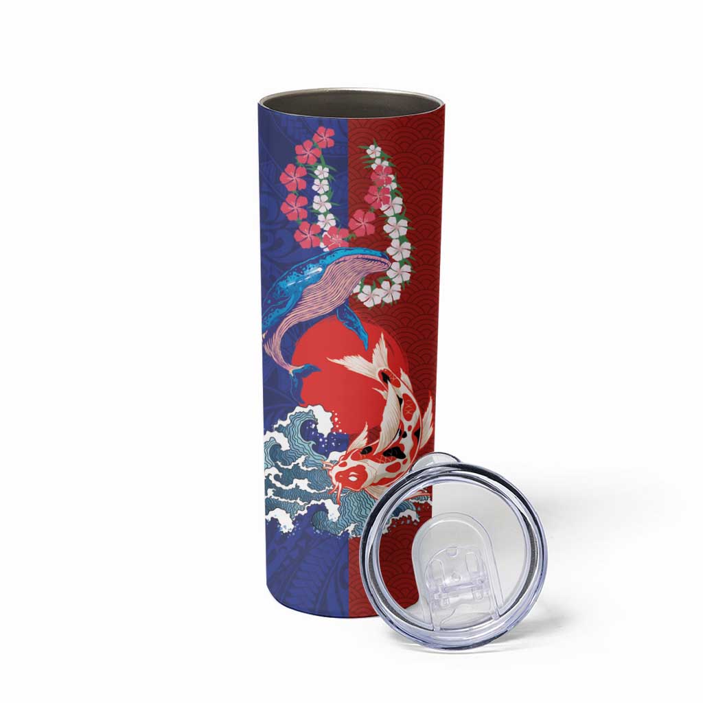 Hawaiian and Japanese Together Skinny Tumbler The Whale and Koi Fish with Hinomaru and Lei