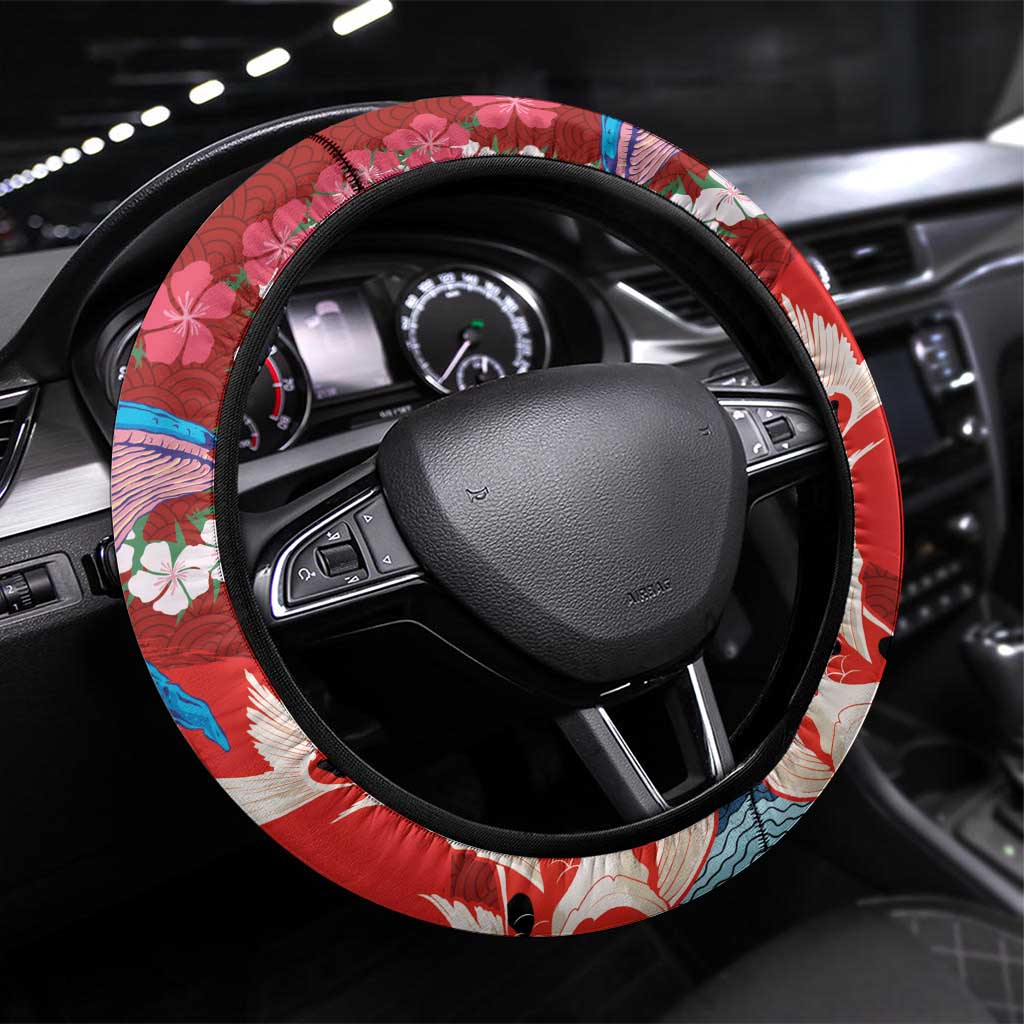 Hawaiian and Japanese Together Steering Wheel Cover The Whale and Koi Fish with Hinomaru and Lei