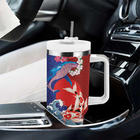 Hawaiian and Japanese Together Tumbler With Handle The Whale and Koi Fish with Hinomaru and Lei