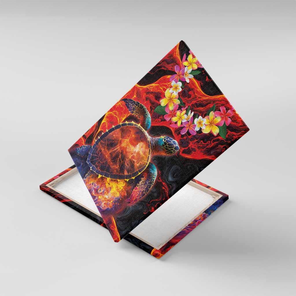 Hawaiian Turtle with Volcanic Eruption Canvas Wall Art Hibiscus Lei and Lava Flow an Abstract Texture