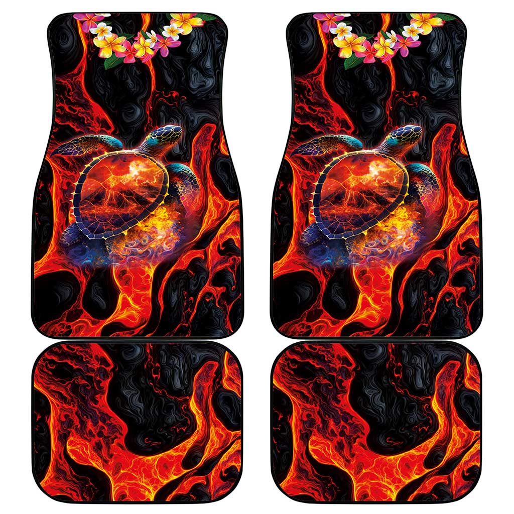 Hawaiian Turtle with Volcanic Eruption Car Mats Hibiscus Lei and Lava Flow an Abstract Texture