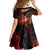 Hawaiian Turtle with Volcanic Eruption Family Matching Off Shoulder Short Dress and Hawaiian Shirt Hibiscus Lei and Lava Flow an Abstract Texture