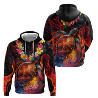 Hawaiian Turtle with Volcanic Eruption Hoodie Hibiscus Lei and Lava Flow an Abstract Texture