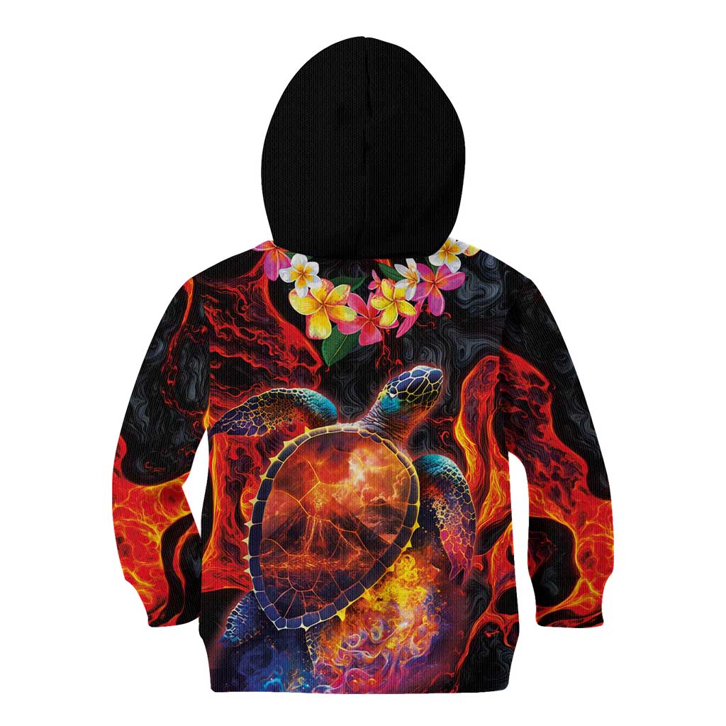 Hawaiian Turtle with Volcanic Eruption Kid Hoodie Hibiscus Lei and Lava Flow an Abstract Texture