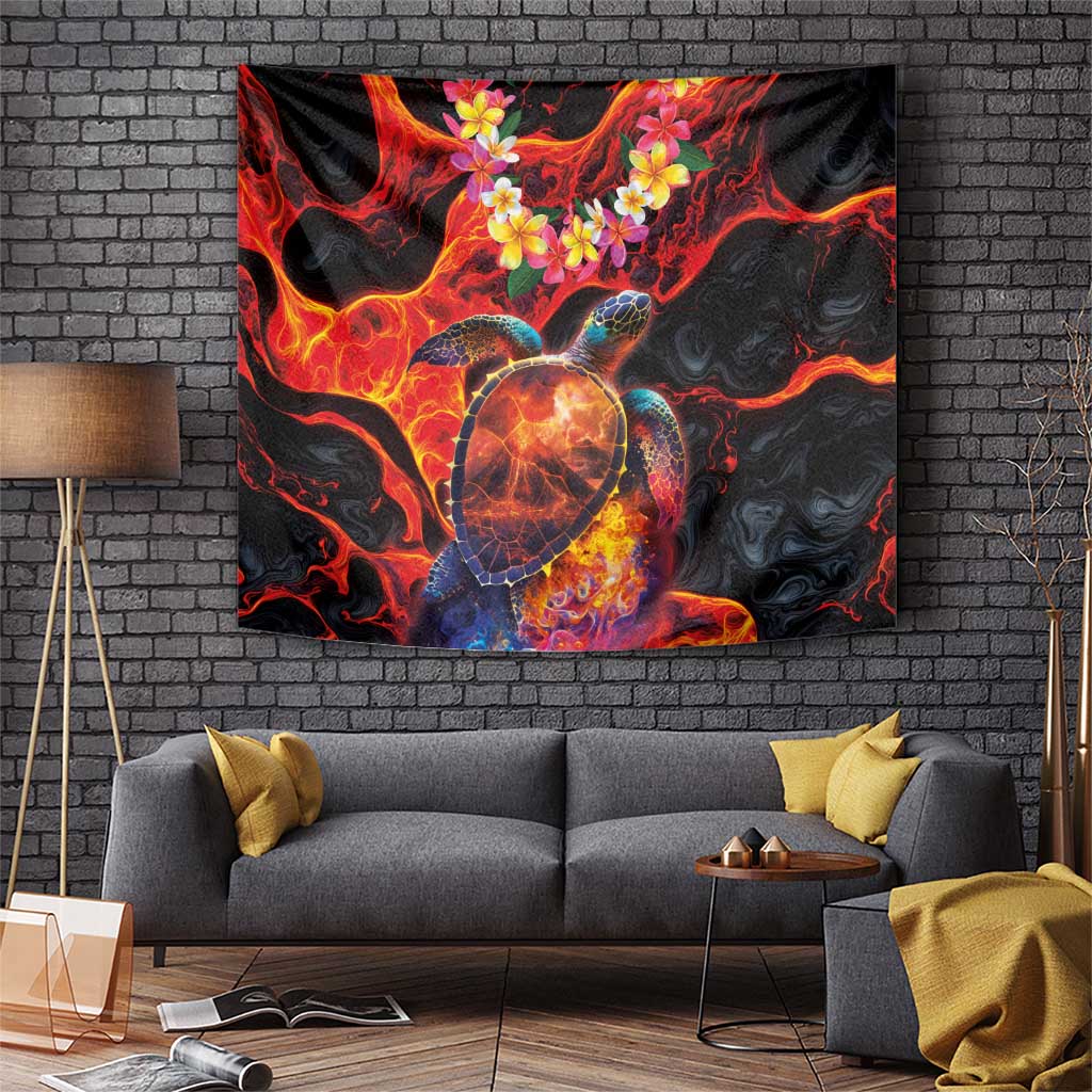 Hawaiian Turtle with Volcanic Eruption Tapestry Hibiscus Lei and Lava Flow an Abstract Texture