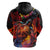 Hawaiian Turtle with Volcanic Eruption Zip Hoodie Hibiscus Lei and Lava Flow an Abstract Texture