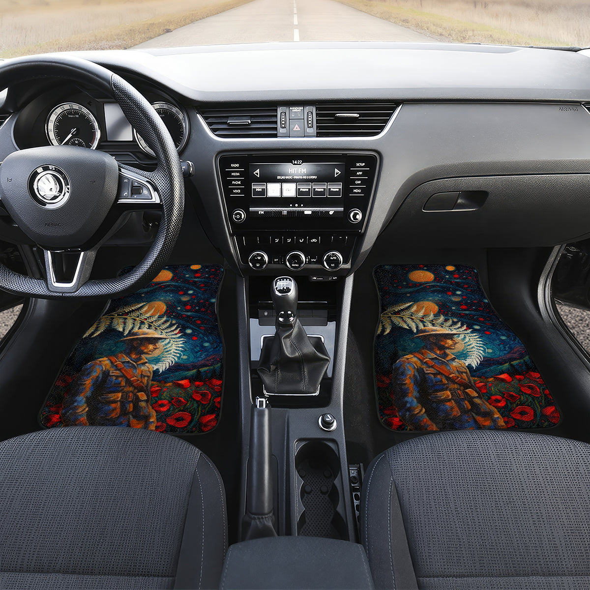 New Zealand Soldier ANZAC Day Car Mats Silver Fern Starry Night Style LT03 Set 2pcs - Front Blue - Polynesian Pride