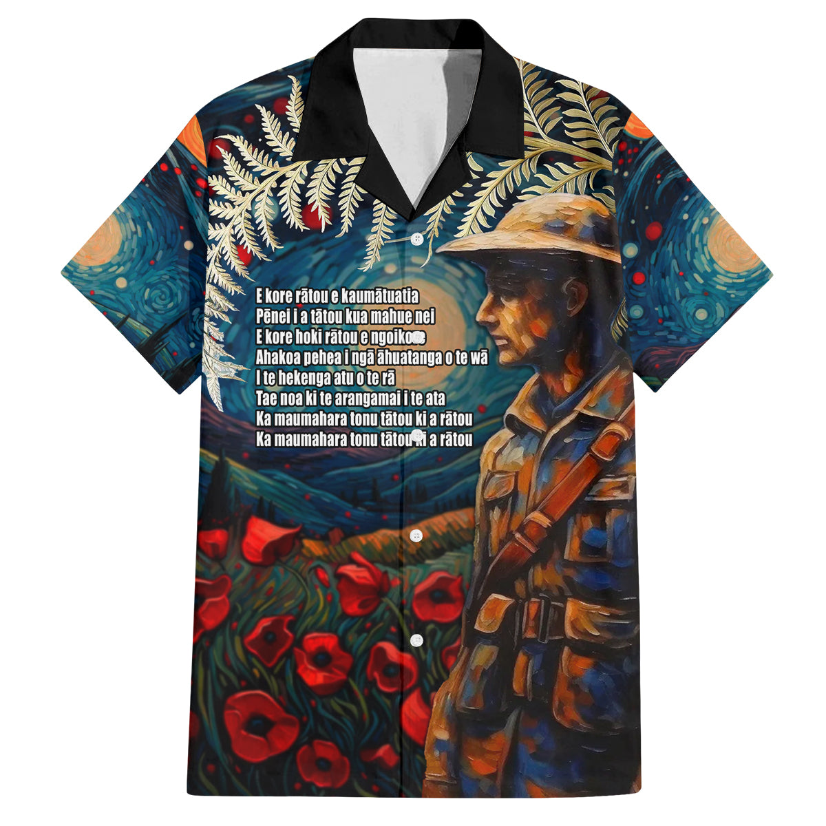 New Zealand Soldier ANZAC Day Family Matching Off Shoulder Long Sleeve Dress and Hawaiian Shirt Silver Fern Starry Night Style LT03 Dad's Shirt - Short Sleeve Blue - Polynesian Pride