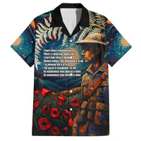 New Zealand Soldier ANZAC Day Family Matching Off Shoulder Long Sleeve Dress and Hawaiian Shirt Silver Fern Starry Night Style LT03 Dad's Shirt - Short Sleeve Blue - Polynesian Pride