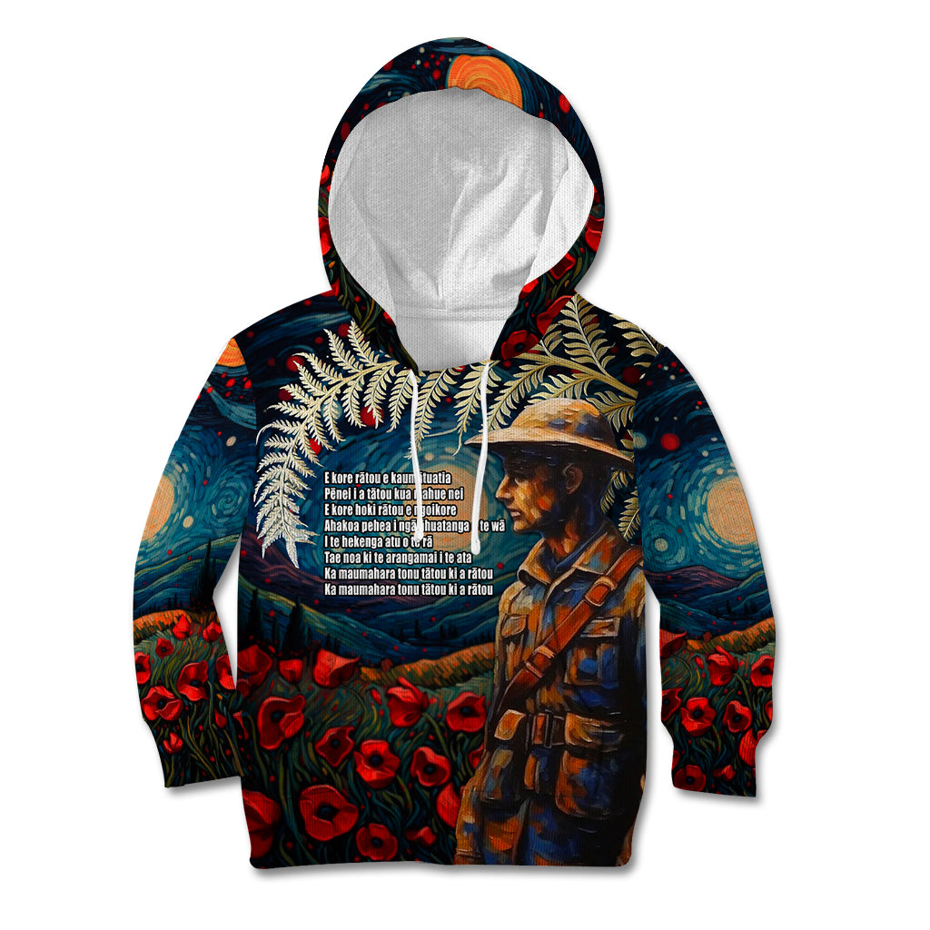 New Zealand Soldier ANZAC Day Kid Hoodie Silver Fern Starry Night Style LT03 Hoodie Blue - Polynesian Pride