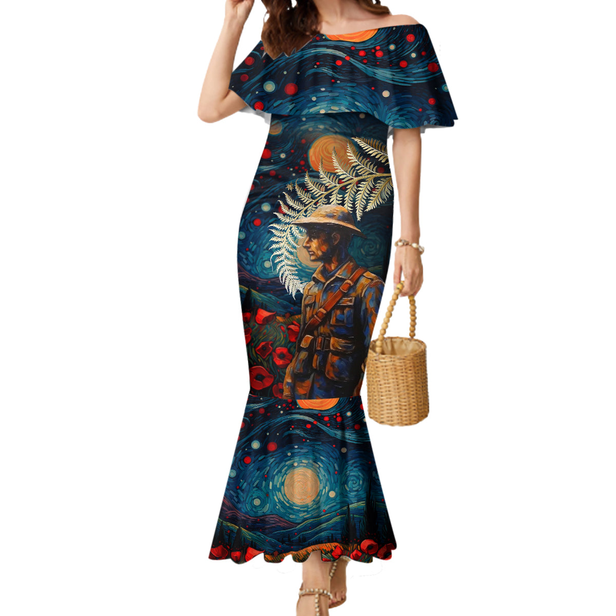 New Zealand Soldier ANZAC Day Mermaid Dress Silver Fern Starry Night Style LT03 Women Blue - Polynesian Pride