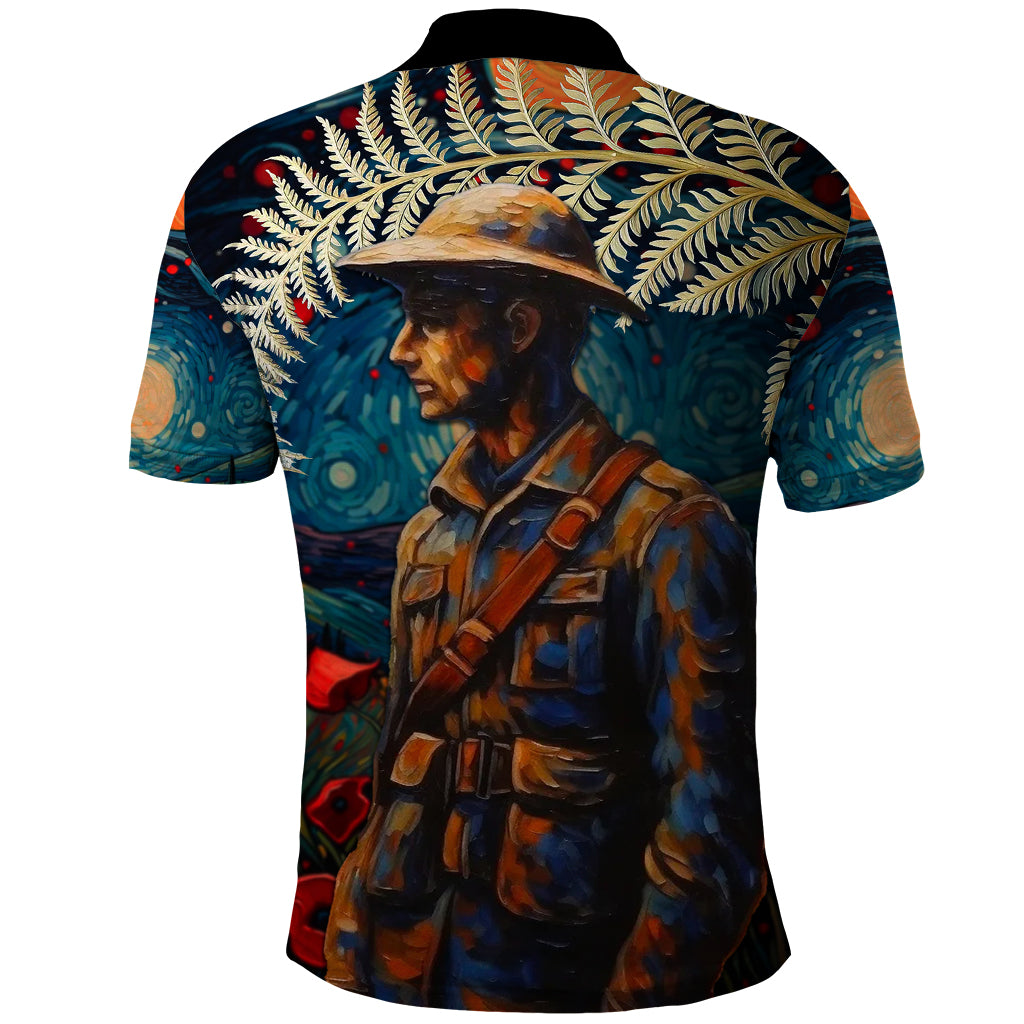 New Zealand Soldier ANZAC Day Polo Shirt Silver Fern Starry Night Style LT03 - Polynesian Pride