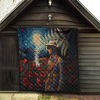 New Zealand Soldier ANZAC Day Quilt Silver Fern Starry Night Style LT03 - Polynesian Pride