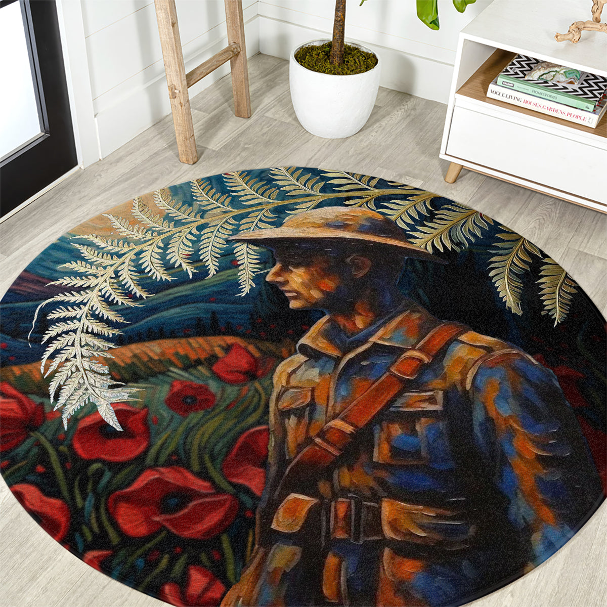 New Zealand Soldier ANZAC Day Round Carpet Silver Fern Starry Night Style LT03 Blue - Polynesian Pride