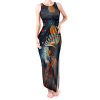 New Zealand Soldier ANZAC Day Tank Maxi Dress Silver Fern Starry Night Style LT03 Women Blue - Polynesian Pride