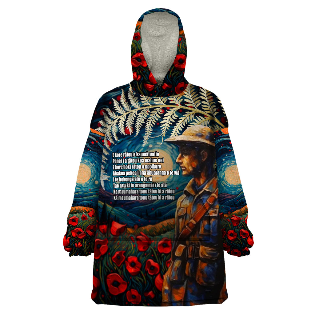 New Zealand Soldier ANZAC Day Wearable Blanket Hoodie Silver Fern Starry Night Style LT03 One Size Blue - Polynesian Pride