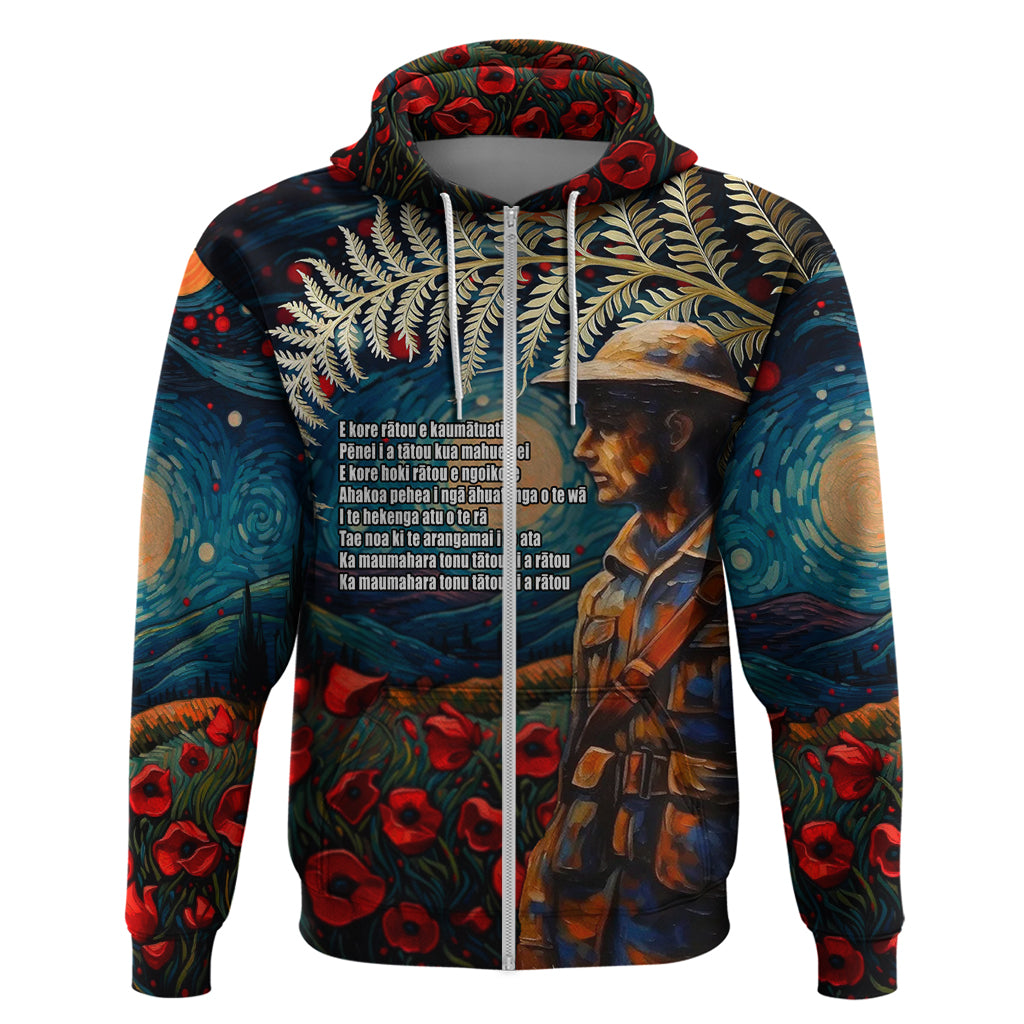 New Zealand Soldier ANZAC Day Zip Hoodie Silver Fern Starry Night Style LT03 Zip Hoodie Blue - Polynesian Pride