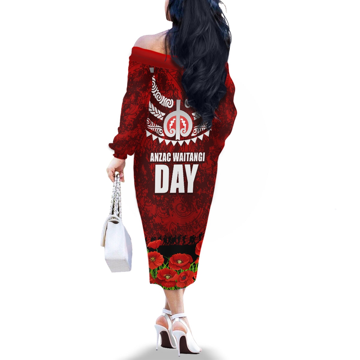 New Zealand ANZAC Waitangi Day Family Matching Off Shoulder Long Sleeve Dress and Hawaiian Shirt Hei Tiki and Soldier LT03 - Polynesian Pride