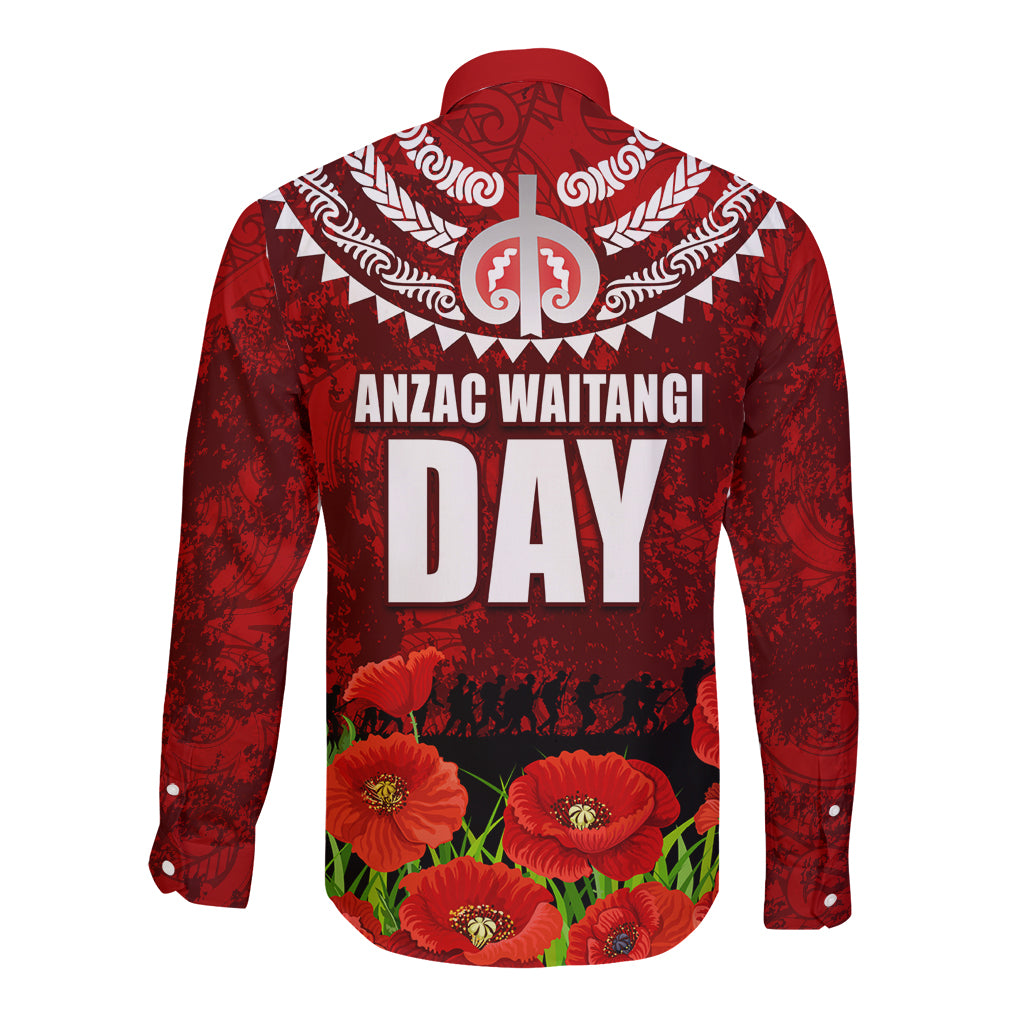 New Zealand ANZAC Waitangi Day Long Sleeve Button Shirt Hei Tiki and Soldier LT03 - Polynesian Pride