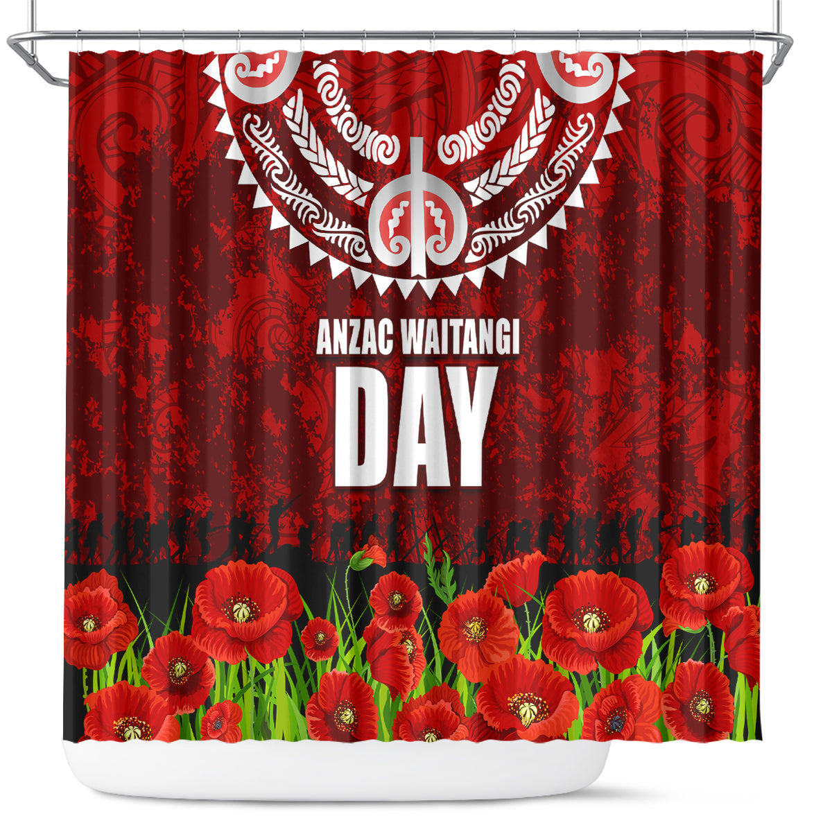 New Zealand ANZAC Waitangi Day Shower Curtain Hei Tiki and Soldier LT03 Red - Polynesian Pride