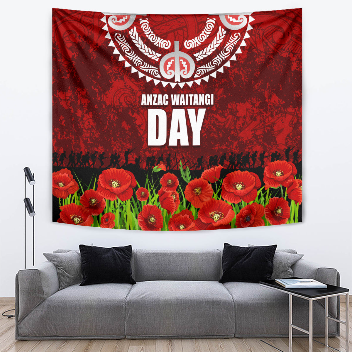 New Zealand ANZAC Waitangi Day Tapestry Hei Tiki and Soldier LT03 Red - Polynesian Pride