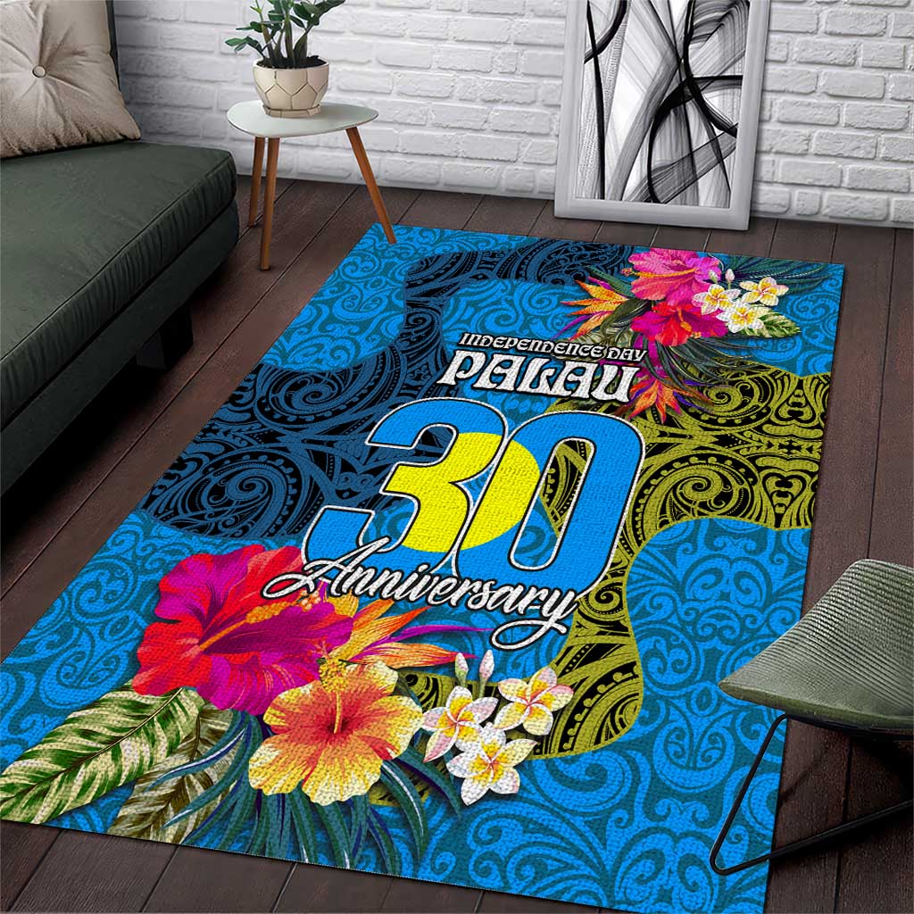 Palau Independence Day Area Rug 1st October 30th Anniversary Polynesian Jungle Flower