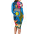 Palau Independence Day Long Sleeve Bodycon Dress 1st October 30th Anniversary Polynesian Jungle Flower