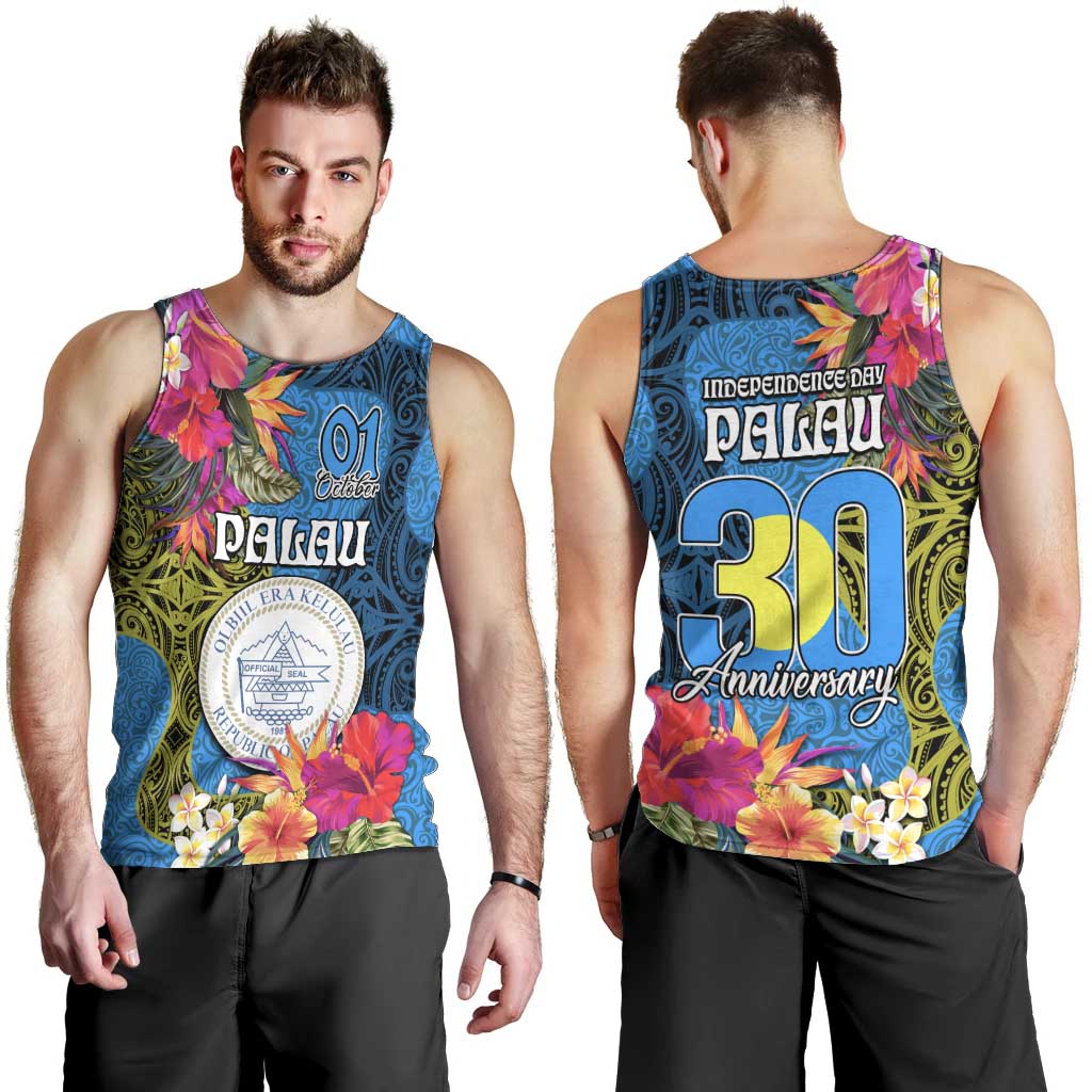 Palau Independence Day Men Tank Top 1st October 30th Anniversary Polynesian Jungle Flower