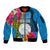 Palau Independence Day Sleeve Zip Bomber Jacket 1st October 30th Anniversary Polynesian Jungle Flower