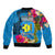 Palau Independence Day Sleeve Zip Bomber Jacket 1st October 30th Anniversary Polynesian Jungle Flower