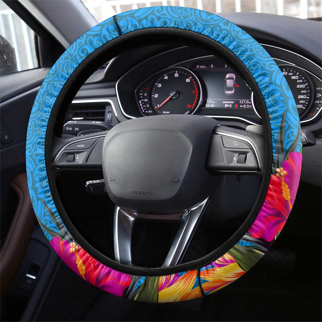Palau Independence Day Steering Wheel Cover 1st October 30th Anniversary Polynesian Jungle Flower