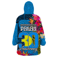 Palau Independence Day Wearable Blanket Hoodie 1st October 30th Anniversary Polynesian Jungle Flower