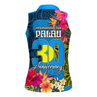 Palau Independence Day Women Sleeveless Polo Shirt 1st October 30th Anniversary Polynesian Jungle Flower