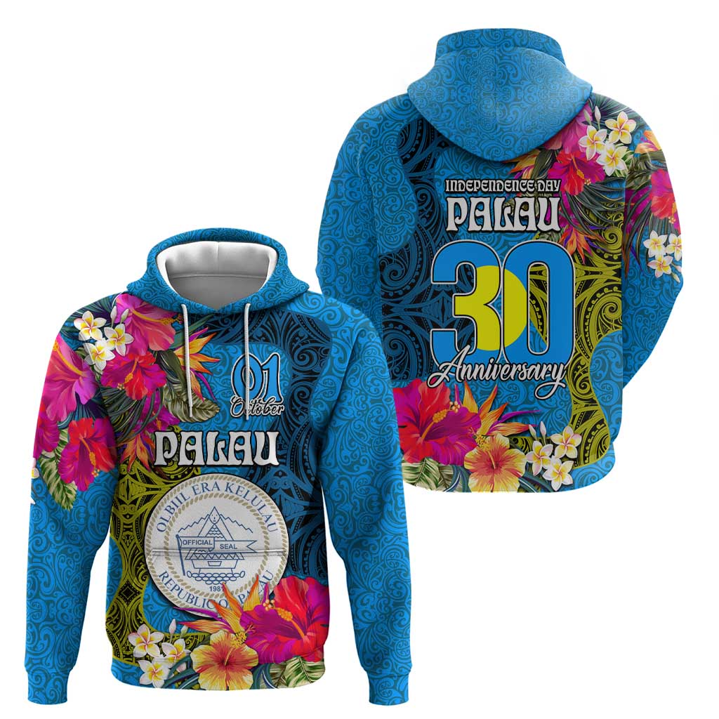 Palau Independence Day Zip Hoodie 1st October 30th Anniversary Polynesian Jungle Flower