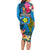 Personalised Palau Independence Day Long Sleeve Bodycon Dress 1st October 30th Anniversary Polynesian Jungle Flower